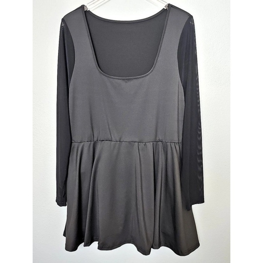 Shein Curve Mesh Sleeve Square Neck Fit and Flare Babydoll Dress Black 3XL